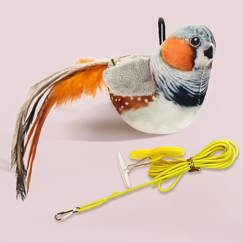 

HOOPET Simulation Bird Interactive Funny Cat Stick Toy Furry Feather Bird Sucker Cat Stick Toy Kitten Playing Pet Accessories серый