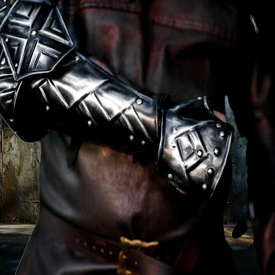 Dwarven Style Blackened LARP Shoulder Armor Fantasy Metal Pauldrons for Cosplay, Reenactment  Medieval Costume
