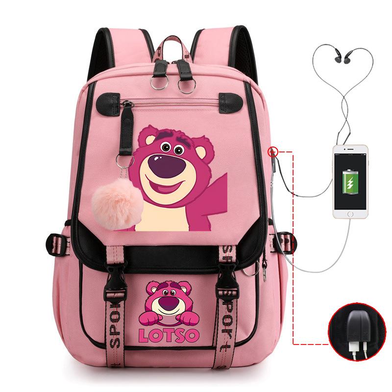 Mengmeng Xiaoqing Strawberry Bear Printing College Style Campus Primary School Student School Bag Lightweight And Large Capacity