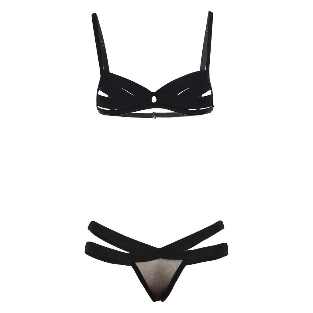 Open Bra Sexy Lingerie Women's Hollow Out Push Up Black Underwear 2 Piece Sets Hot Temptation Porno Erotic Bra With Thongs