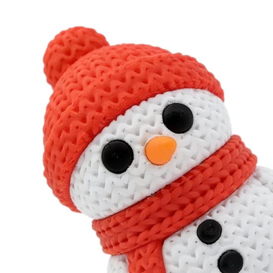 Festive Snowman Decor 3D Printed Knitted Figurine, Christmas Statue with Red Knit Decorative Hat and Scarf, Mini Sculpture for Holiday Desk Decoration