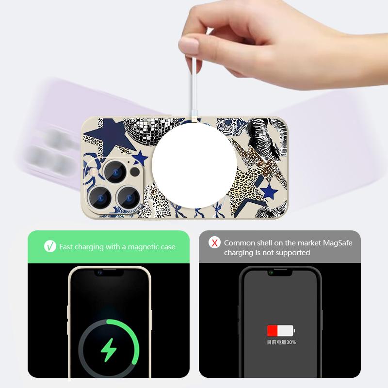 Leopard Star Disco Ball Pattern Case For iPhone 17 Pro Max Magnetic For Magsafe Silicone Cover For iPhone 16 Pro Max Funda iPhone 15 14 13 12 11 16E