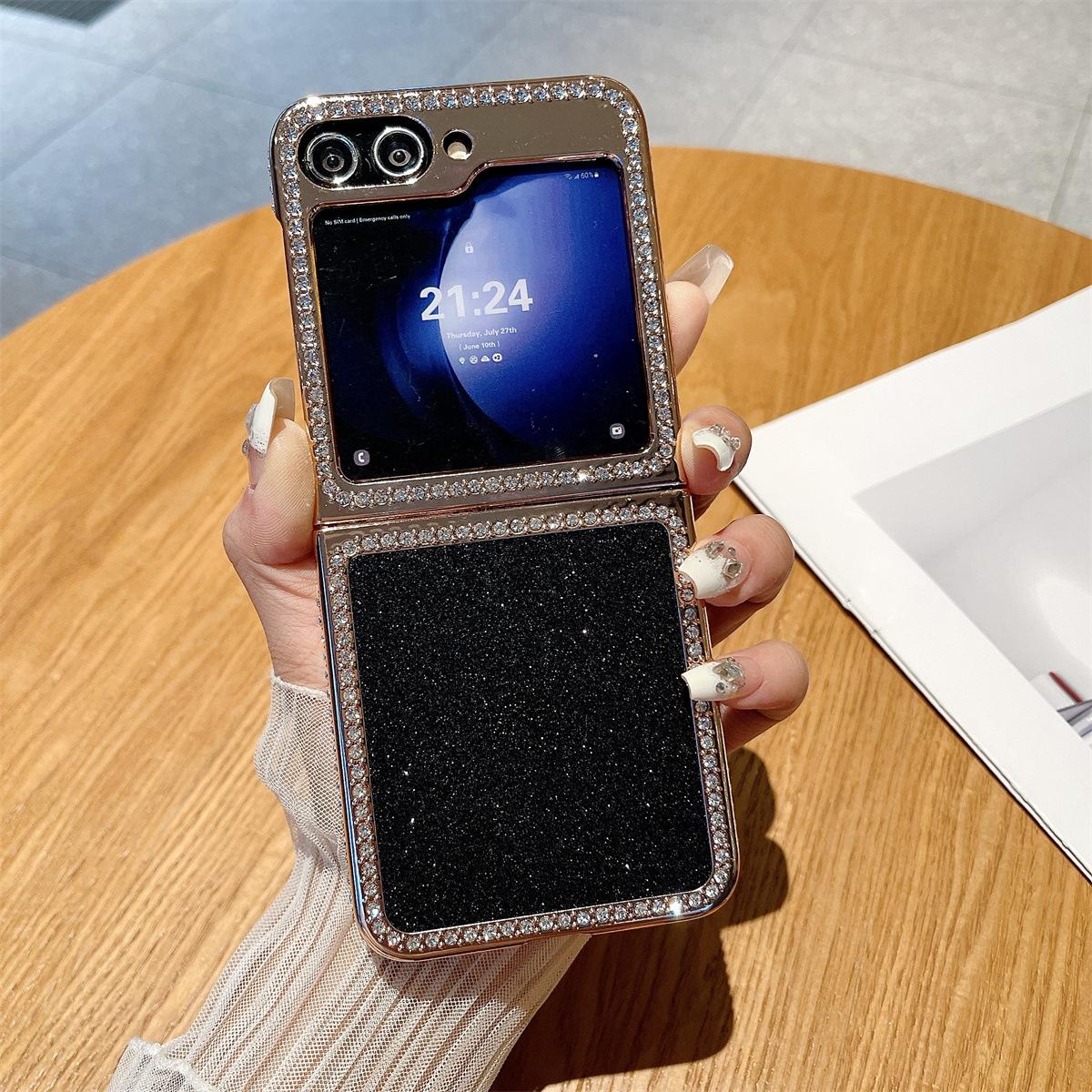 

New Samsung ZFlip6 Flash Powder Electroplated Mobile Phone Case Suitable for Zflip5 Fashionable Women s Flash Diamond Girl Two In One Z Flip6