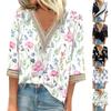 Women Casual Loose Shirts Lace Trim V Neck Tops Print Tops T-shirts Tee