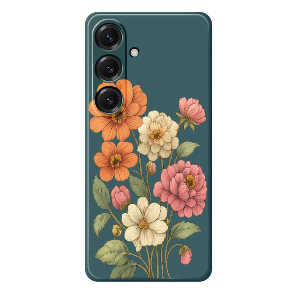 For Samsung Galaxy S25 Case Beautiful Flowers Pattern Printing Straight Edge TPU Phone Back Cover