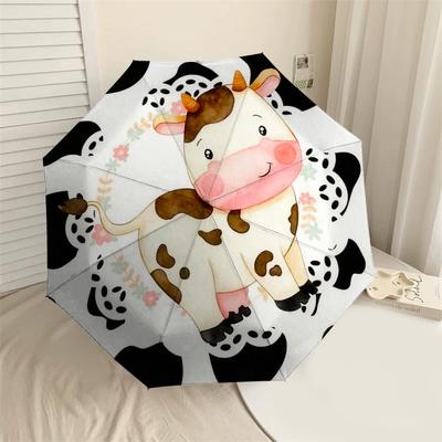 1pc Cow Flowers Automatic Folding Umbrella, Heavy Duty 8 Rib Iron Frame, Suitable for Travel, Daily Use, Birthday, Decor Gift M0104028