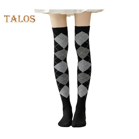 1 Pair Winter Socks Rhombus Printing Over-the-knee Socks Warm Extra Loose Ankles Contrasting Color Stockings for Daily Wear Dancing