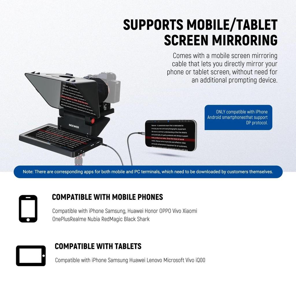 NEEWER X11 Teleprompter 2-in-1 da 11 Pollici con Monitor per Windows MacOS, Supporta Screen Mirroring