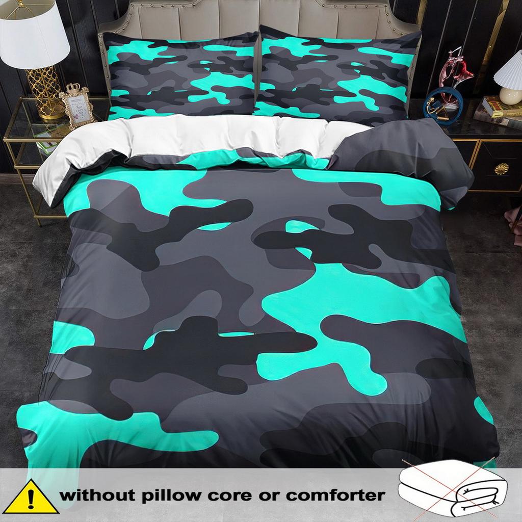 2/3Pcs Camouflage Print Duvet Cover Set 100% Polyester Soft Breathable Bedding With Pillowcases Machine Washable All Season