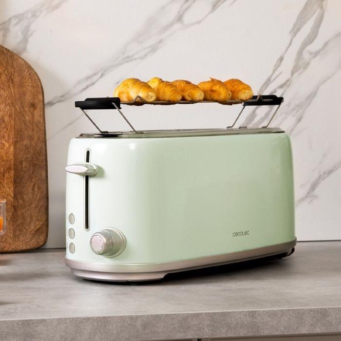 Cecotec Prăjitor de pâine 4 Felii Toast&Taste 1600 Retro Double Vert: 1630 W 2 Fante Lungi și Lățime Tije Superioare