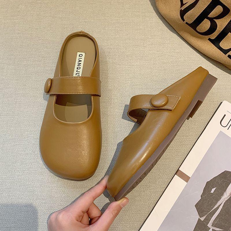 French half slippers women's summer wear 2025 new fashion flat-bottomed bag head niche high-end half-drag single shoes women