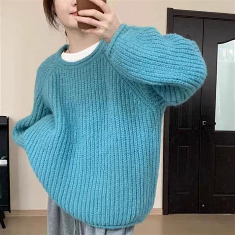 DAFIFY Women's Fashion Casual Fall Winter Solid Color Print Long Sleeve O-Neck Sweaters