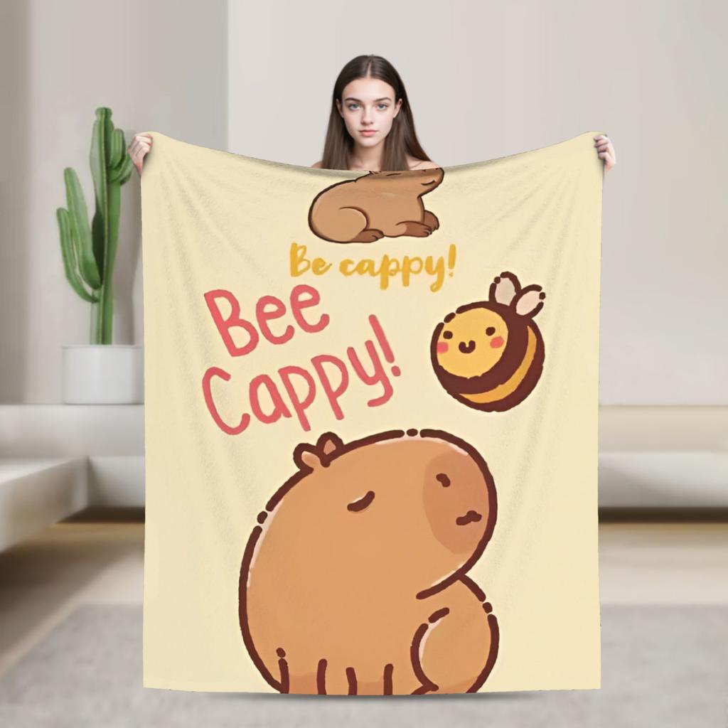 Capybara Pattern Fleece Blanket Kawaii Animal Funny Throw Blankets for Sofa Bedding Lounge 150*125cm Plush Thin Quilt