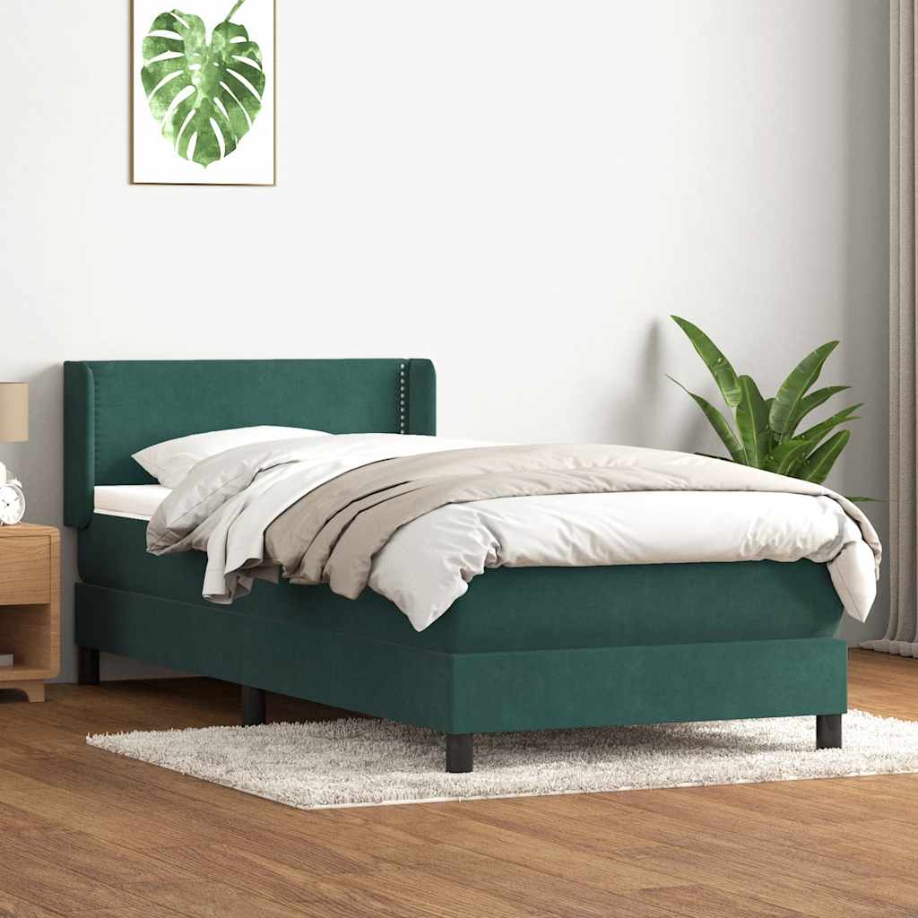 Box Spring Bed with Mattress Dark Green 80 x 220 cm Velvet