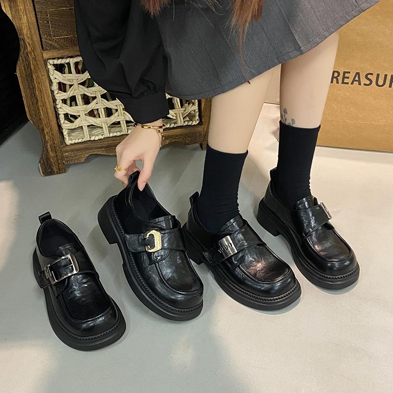 Chaussures plates en cuir pour femmes 2025 printemps nouveau polyvalent mocassins de ville rétro style britannique noir chaussures simples JK