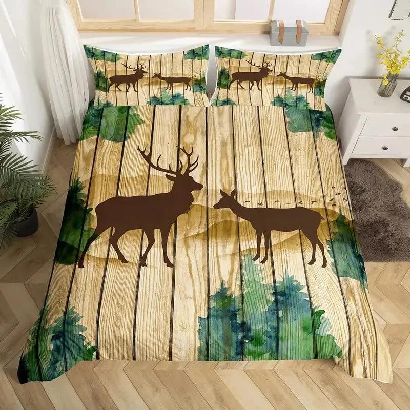 Rustic Wooden Barn Duvet Cover Set Wood Rustic Bedding Set Full King Size,Farm Farmhouse Comforter Cover,Plank Wall Quilt Cover