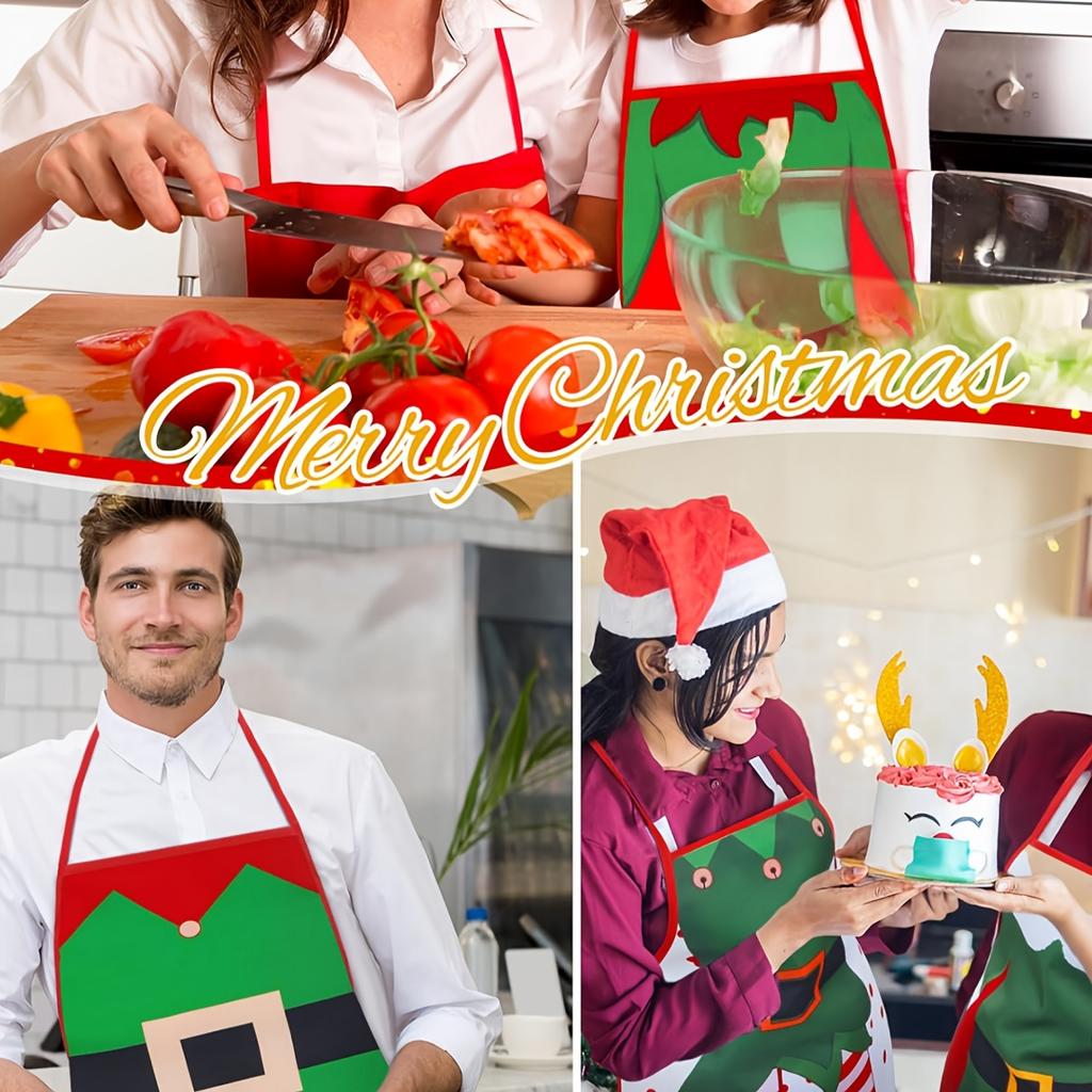 5 Pack Christmas Aprons Santa Claus Dressed As An Elf Decorative Apron Suitable for Both Female and Male Kitchen Chefs Christmas