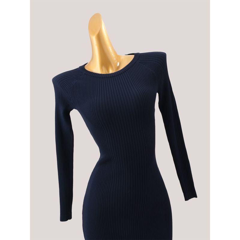 Foreign Trade Minimalist Rib Round Neck Long Sleeve Knitted Dress Women Autumn and Winter New Slim Fit Slimming Sheath Base Skirt