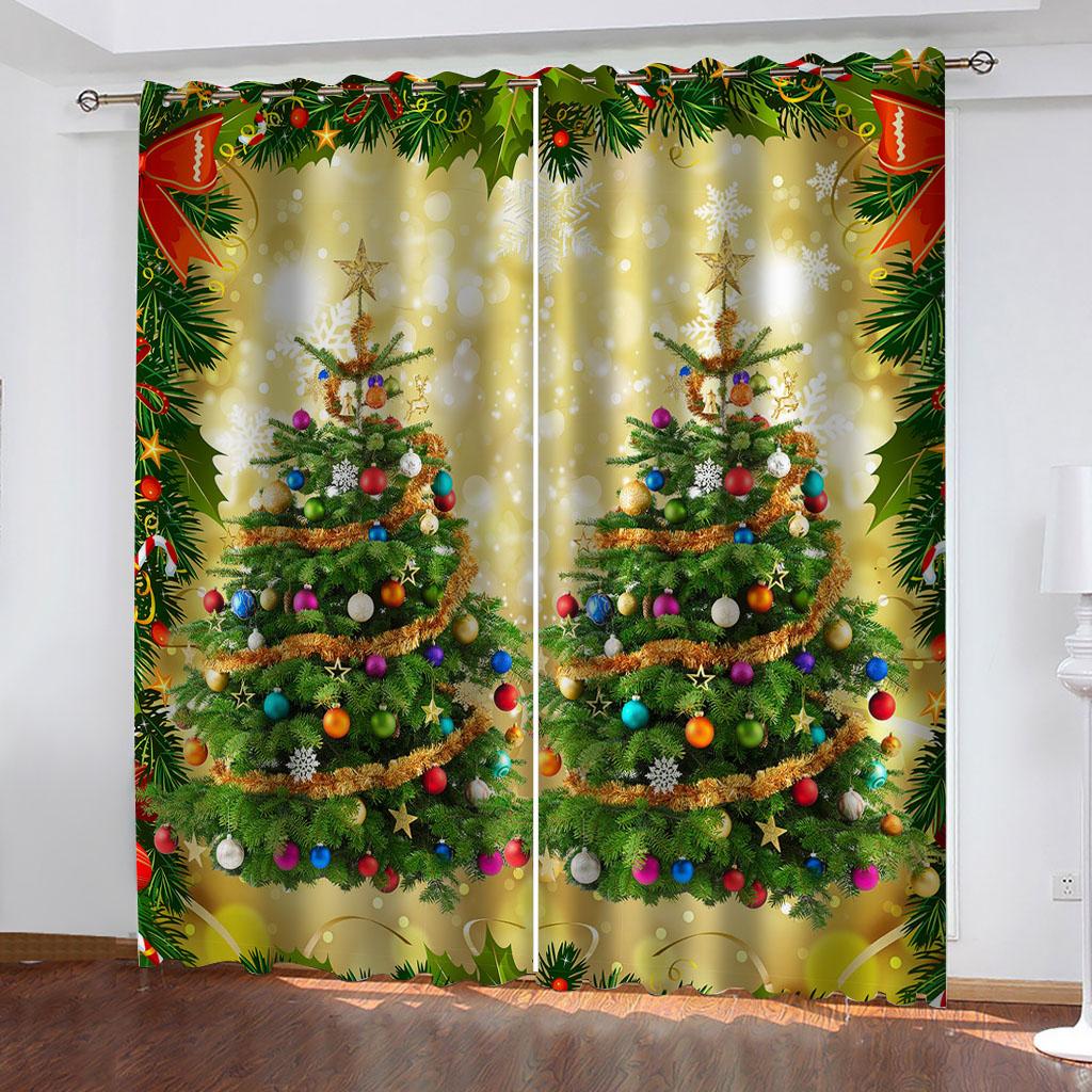 Kreslený Santa Claus Veselý vánoční strom Červené okenní závěsy pro dětskou ložnici Obývací pokoj Koupelnu Kuchyň Dveře Hala Domácí dekorace