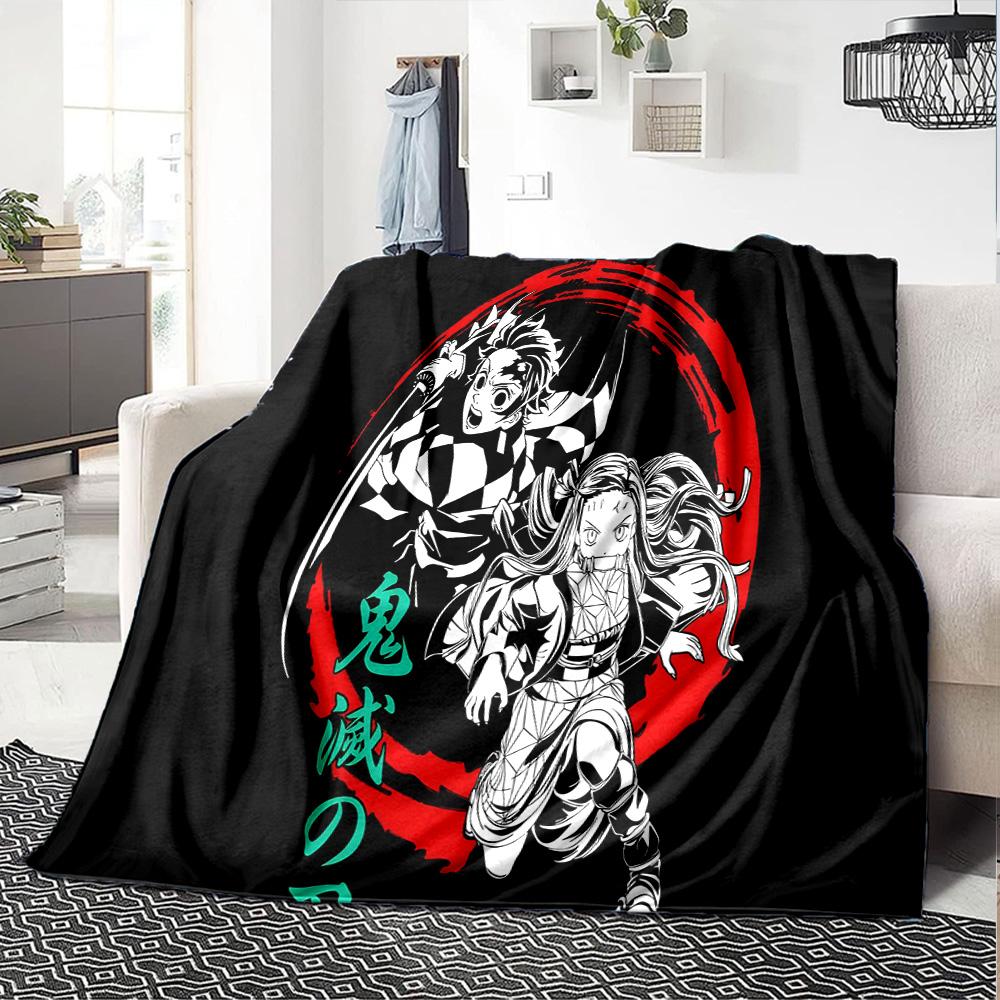 Powerful Demon Anime Flannel Blanket, Soft Polyester, Modern Design, All-Season for Camping, Travel, Gifts for holidays or birthdays