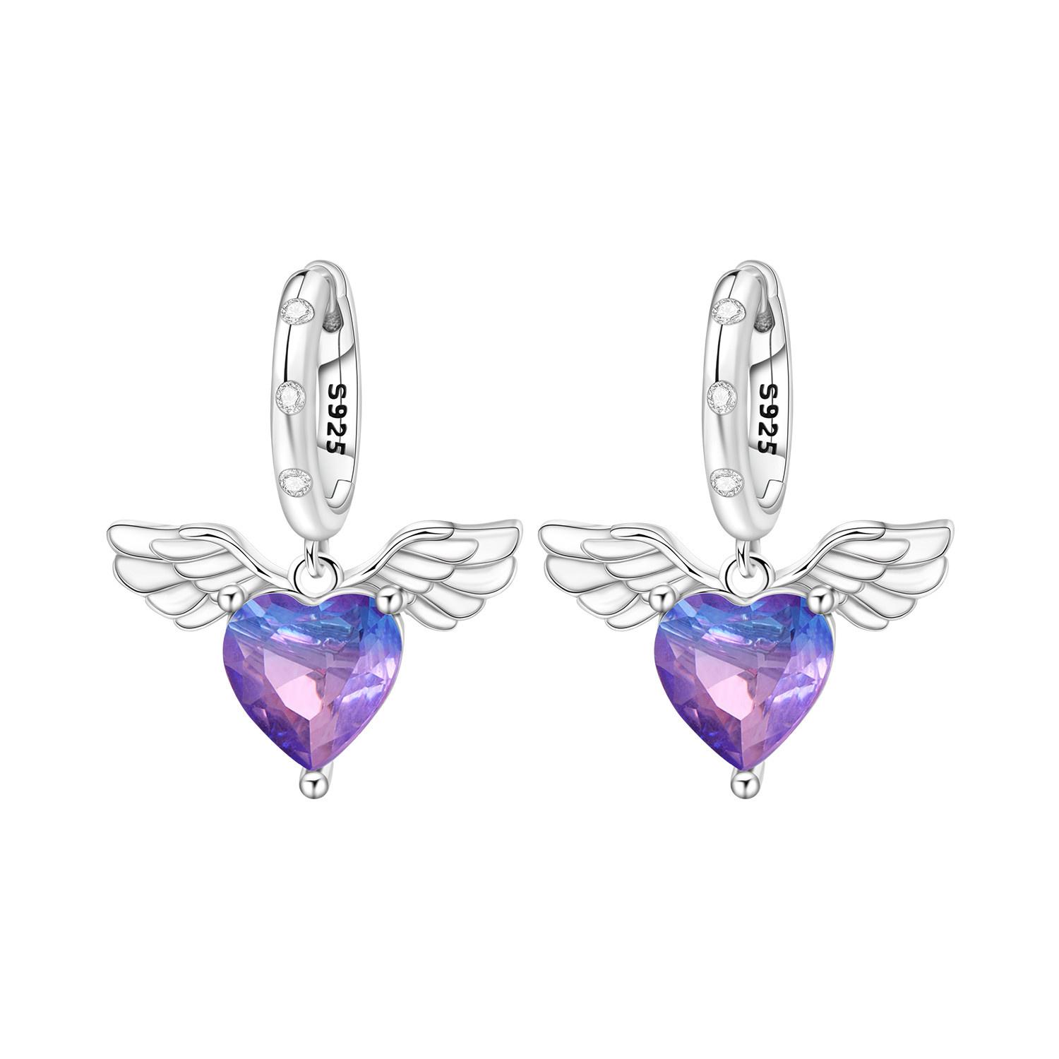 

925 Silver Gradient Heart Wing Drop Earrings Women Earrings Charm Trendy Party Jewelry Wedding Anniversary Gifts