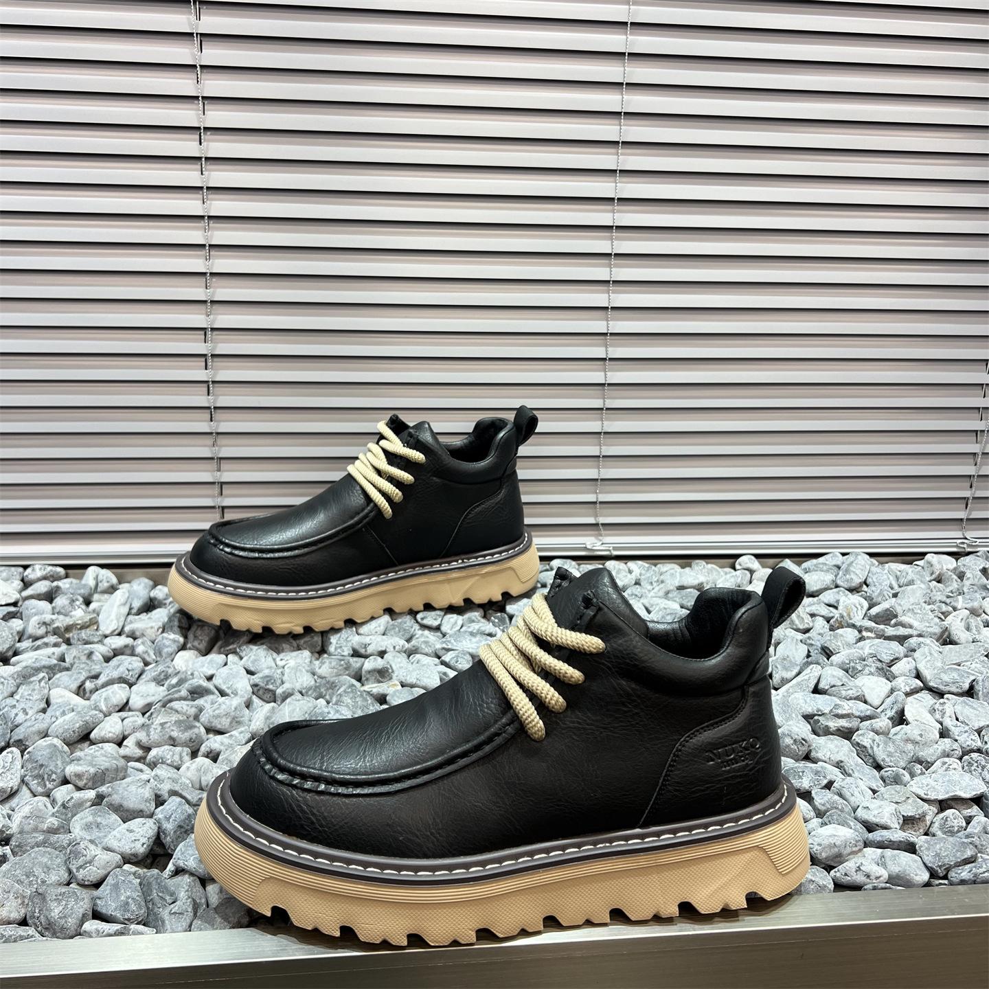 

Martin boots men s winter new matte leather rhubarb boots thick sole heightening retro big head leather shoes men 44 чорний