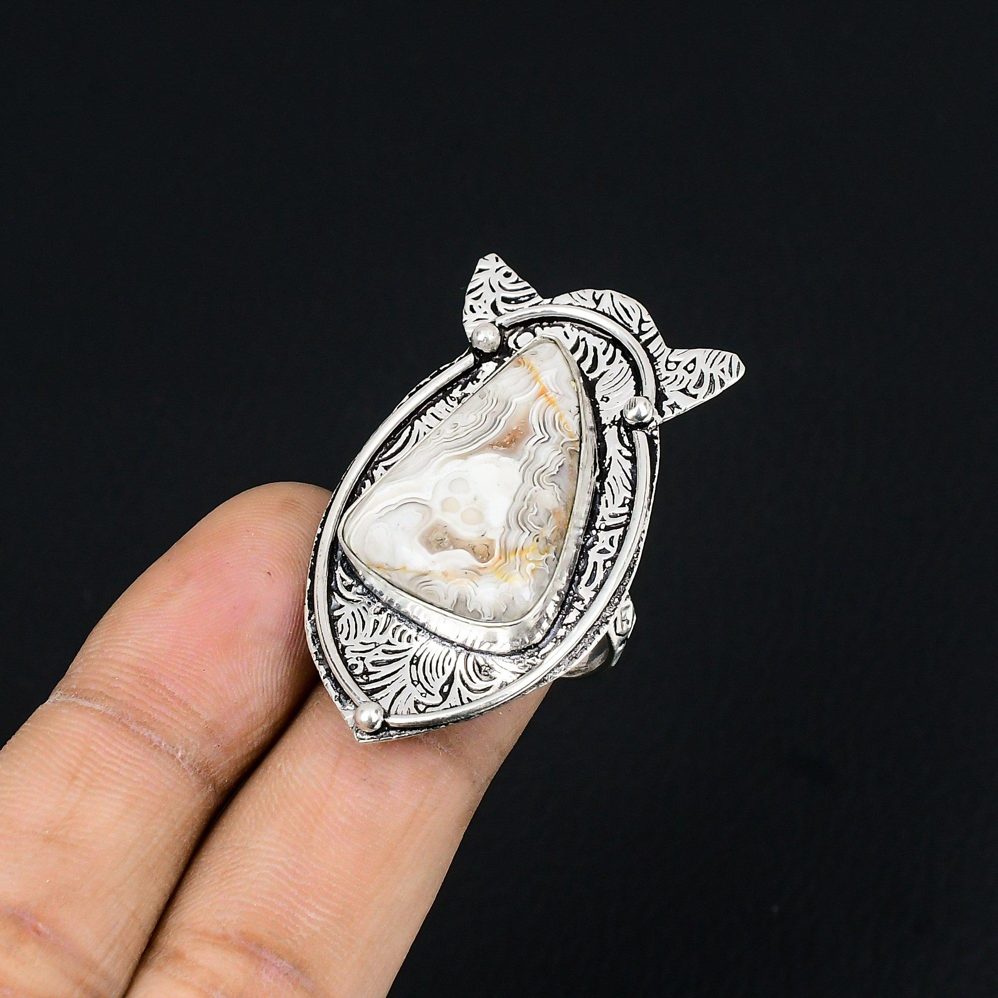 Natural Crazy Lace Agate Statement Engagement Ring Size 8 925 Sterling Silver 8