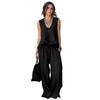 Summer Ruffle 2 Piece Sets for Women Sleeveless V Neck Tank Top And Wide Leg Pants Sets Casual Loose Loungewear Outfits