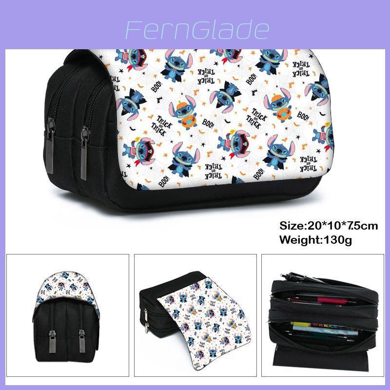 Stitch Double Layer Pencil Case With Polyester Material For Students And Office Use