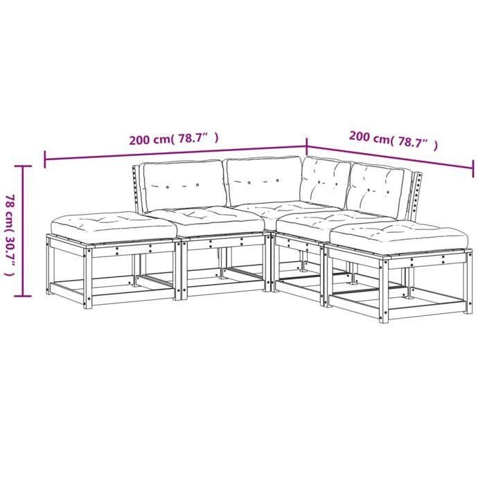 VidaXL Salon de Jardin avec Coussins 5 pcs, Canapés de Patio, Ensemble de Meubles, Mobilier de Terrasse Extérieur, Bois 3216963