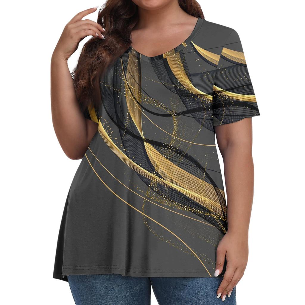 Womens Plus Size Tops Shorts Sleeve Shirts V Neck Casual Clothing Clothes Prints Tops
