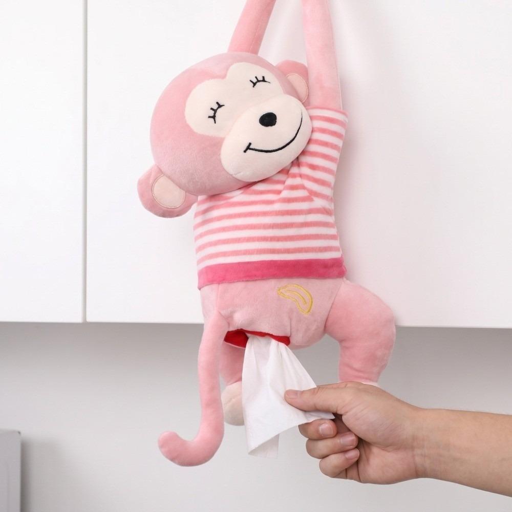 Coffee, Pink Monkey Plush Tissue Box Road Trip Convenient Tissue Access