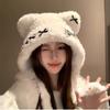 Cute Thickened Bear Ears Knitted Hat Ear Protection Soft Bow Earmuffs Windproof Warm Bear Hat Winter Season Women Wear