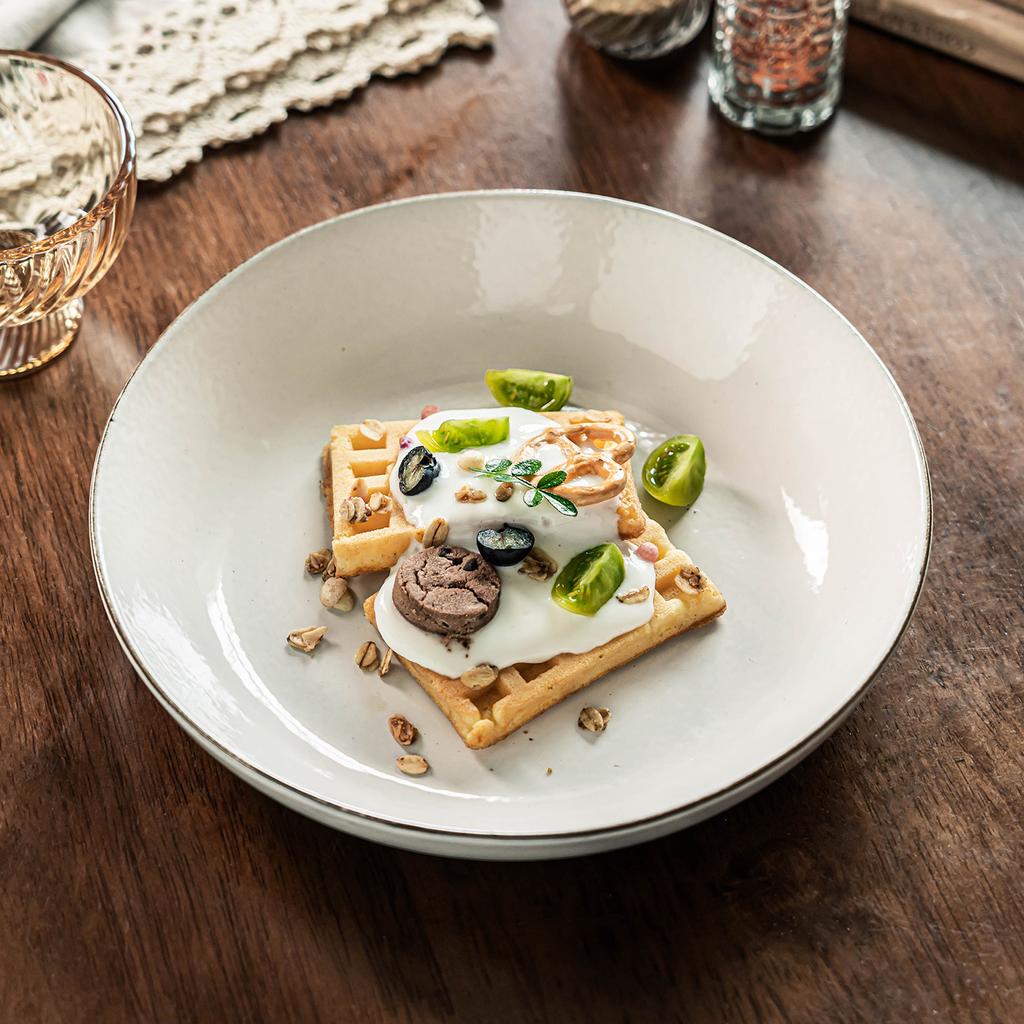 Large Plate Retro Style Deep Plate Ceramic Plate Home Restaurant Vegetable Plate Pasta Plate Salad Plate Tableware Coffee Bottom Plate