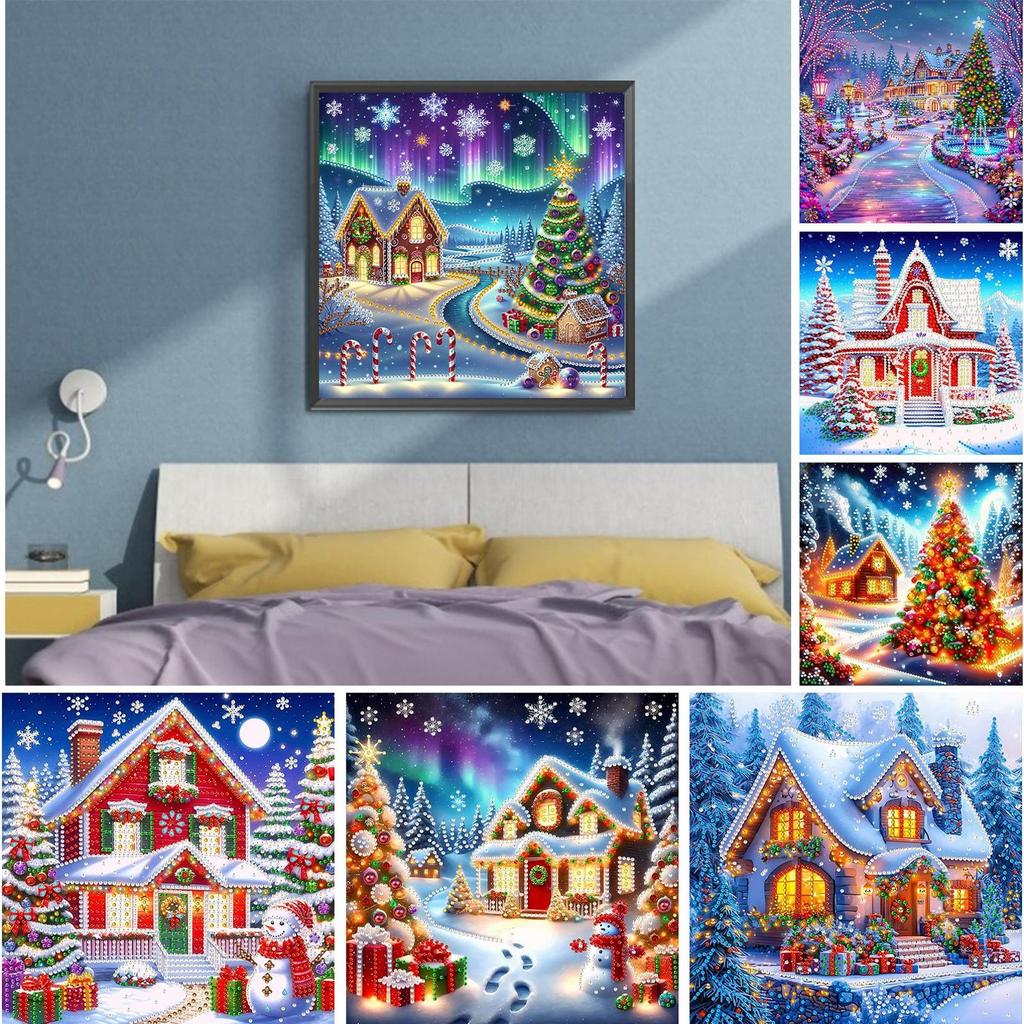 Christmas House Diamond Art Kits for Home Wall Decoration DIY Gem Art Diamond Painting Kits Diamond Dots Gem Art 11.81x11.81in
