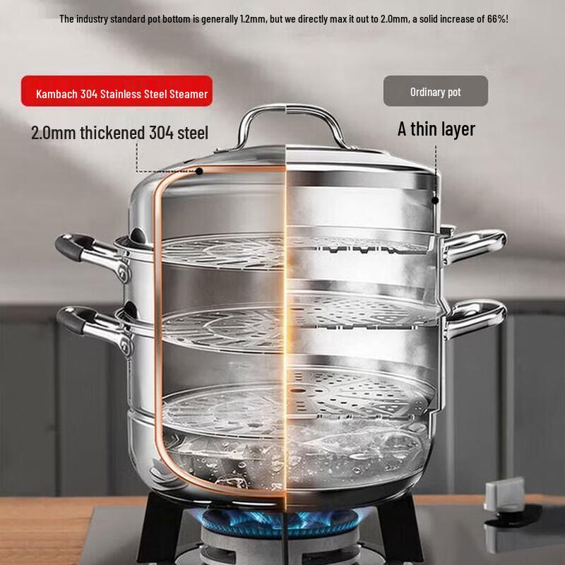 KOBACH 304 Stainless Steel 3-Layer Steamer Pot