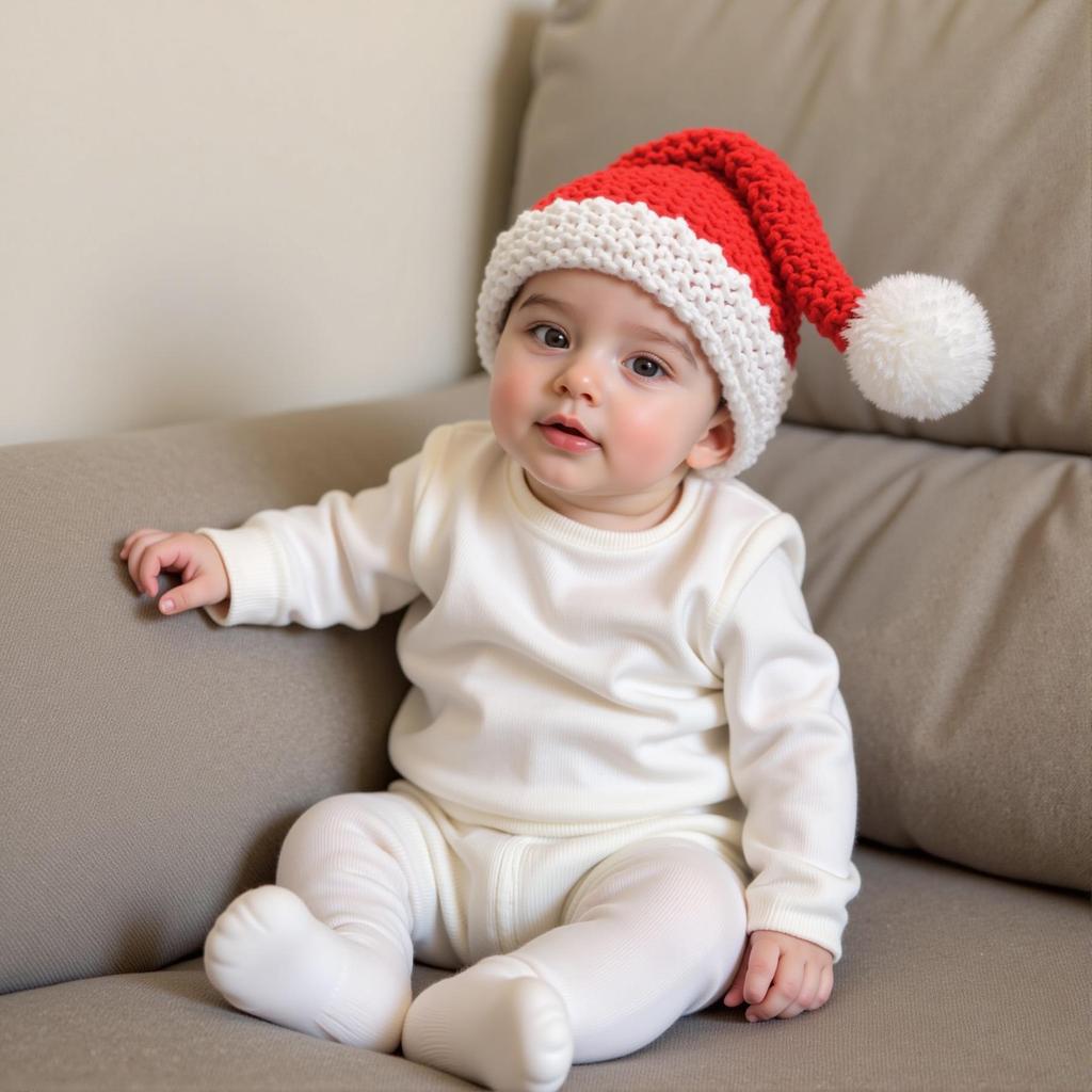 Infant Christmas Knit Photography Hat - Red Long-Tail Styling for Newborn and Children's Photos