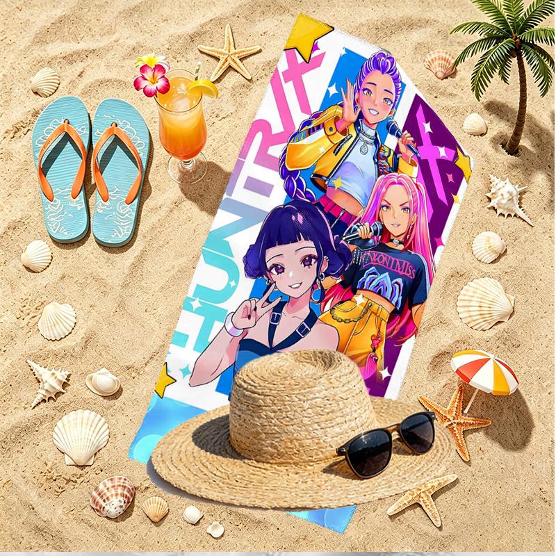 KPop Demon Hunters Print Beach Towel, Versatile Lightweight Absorbent Beach Towel for Pool Surf Yoga Bathroom, Perfect Birthday Holiday Gift