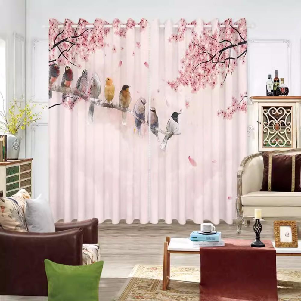 2 panel Retro Chinese Drapes Plum Tree Moon Bird Printed Drapes for Girls Bed Chamber Luxury Residential Space Space Window cortinas Drapes