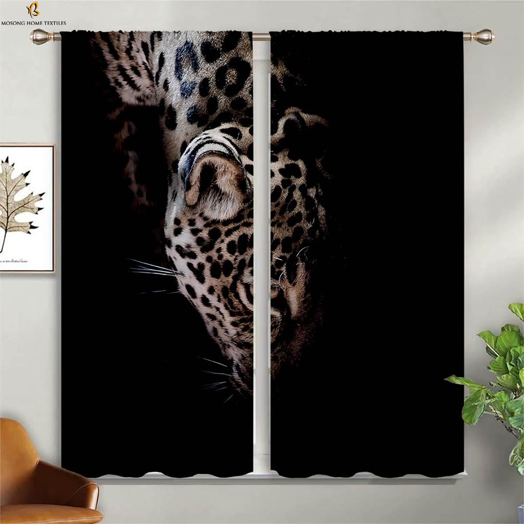 Tiger Cheetah 3d Printed Curtains High Quality Black Silk Blackout Curtains Suitable For Bedroom Study Living Room Curtains 2PCS