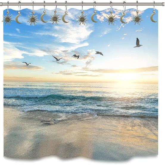 Sun Moon Celestial Shower Curtain Hooks Rings - Mid Century Abstract Boho Shower Curtain Hooks, Minimalist Vintage Cute Shower Hooks,Chic Mystic