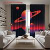 Flat Printing Curtains Retro Space Theme Saturn Planet Mountain Pattern Colorful Cur Curtain Set Of 2 Made Polyester With Rod Pocket Washable