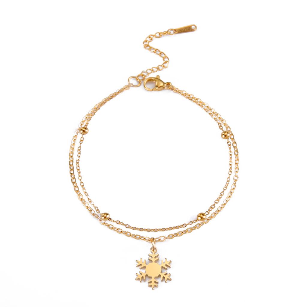 Titanium Steel Double Layer Bracelet with Hollow Snowflake Pendant Christmas Gift Fashion Trendy Jewelry Accessory