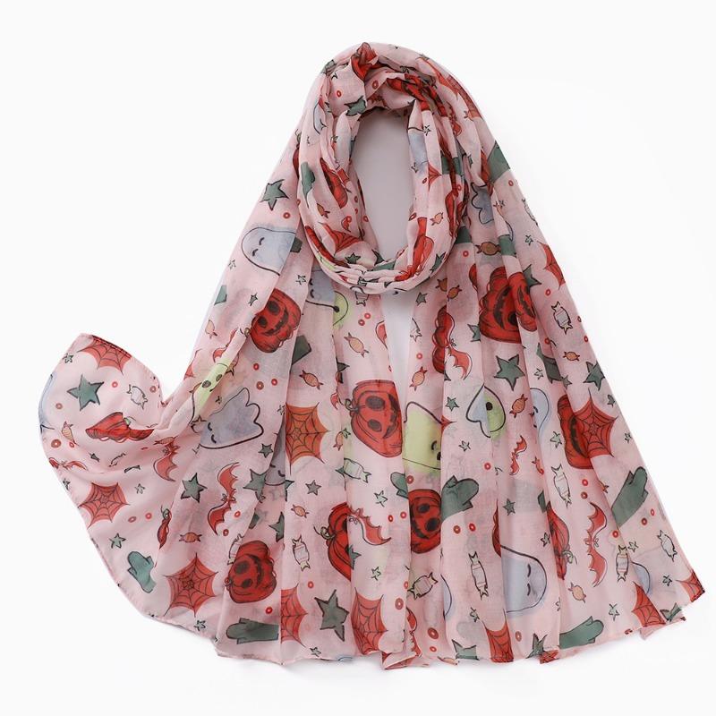 Halloween digital printing polyester scarf thin shawl summer silk scarf women's fashion breathable long scarf