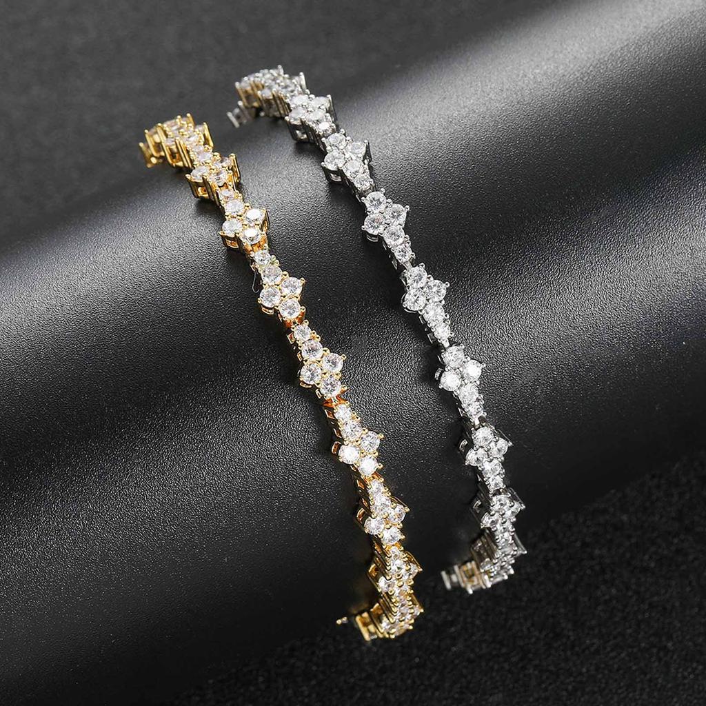 Fashion Bangle Hip Hop 6mm Iced CZ 5A Zircon 18K Gold Plated Rhodium Plated Clustered Cross Flower Tennis Chain Link Unisex Gift