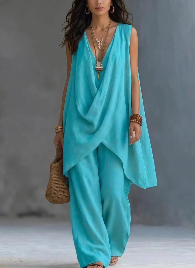 2026 spring and summer cross-border new Amazon women's sleeveless stand-up collar solid color temperament loose cotton and linen fashion style suit