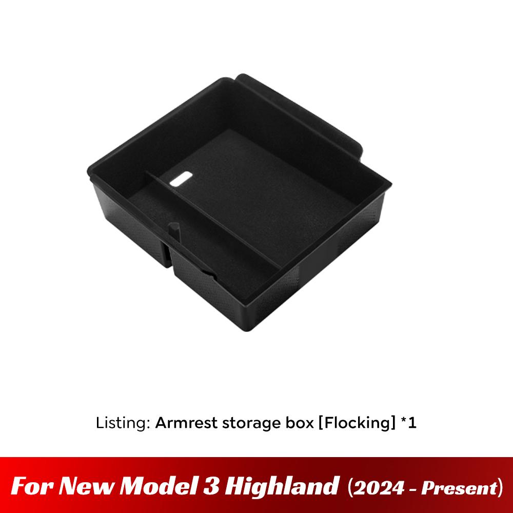 For Tesla Model 3 Highland 2024 2025 Center Console Eyeglasses Storage Case Armrest Storage Box Upper&Lower Flocking Accessories