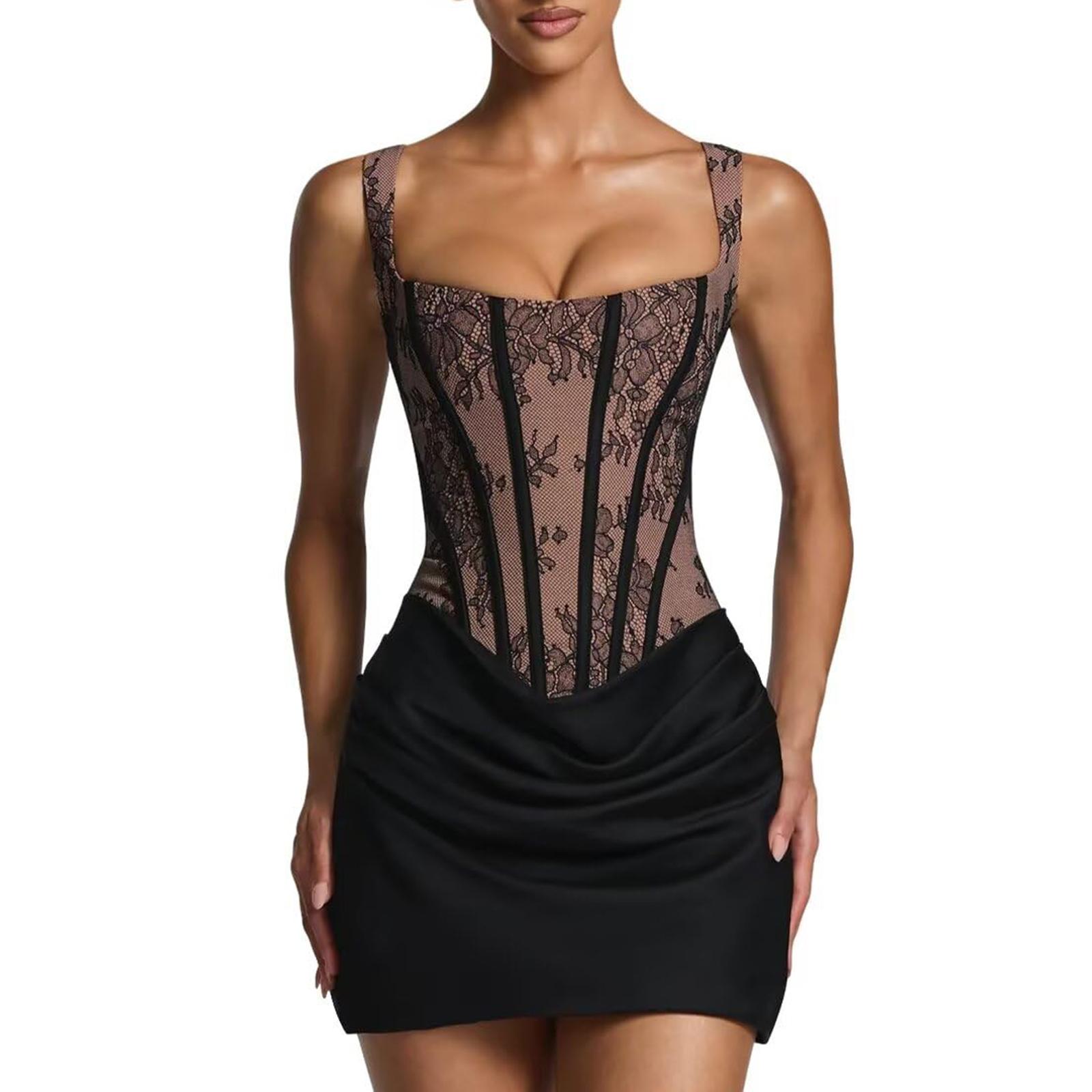 

Женский Повседневный Приталенный Платье-комбинация с косточками, Обтягивающее бедра, Короткая юбка L чёрный