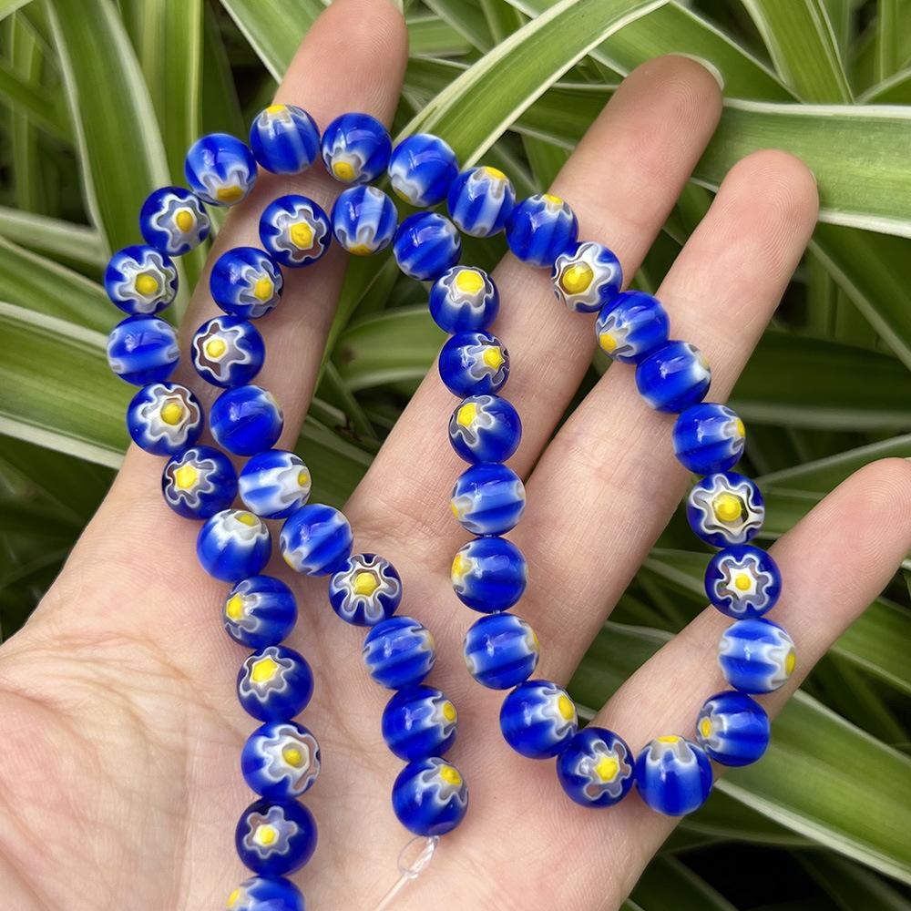 Millefiori Glasperlen 8mm - Rund, Einzelblume, Lose Perlen für DIY Schmuck