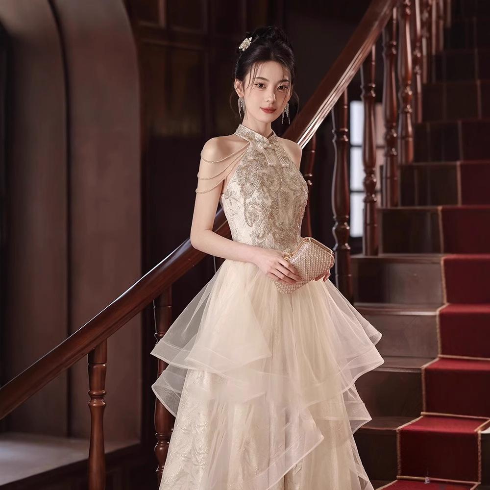 Banquet Evening Dress Women's Banquet Light Luxury Niche Tutu Skirt Annual Meeting Host Art Test Recitation Piano Performance Dress